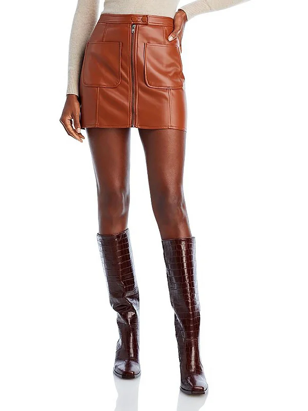 Womens Faux Leather Solid Mini Skirt