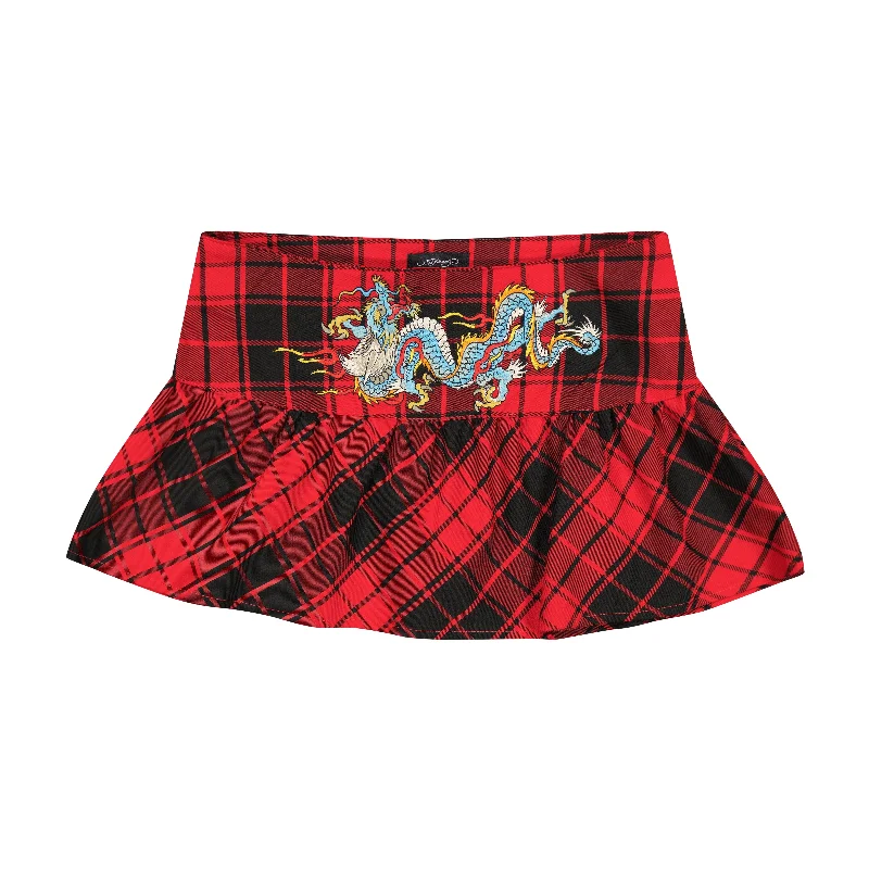 Dragon Plaid Flare Miniskirt