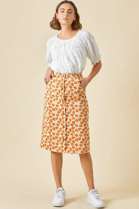 Orange floral corduroy skirt-final sale