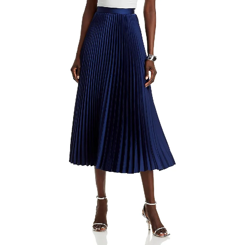 Womens Long Satin Pleated Skirt