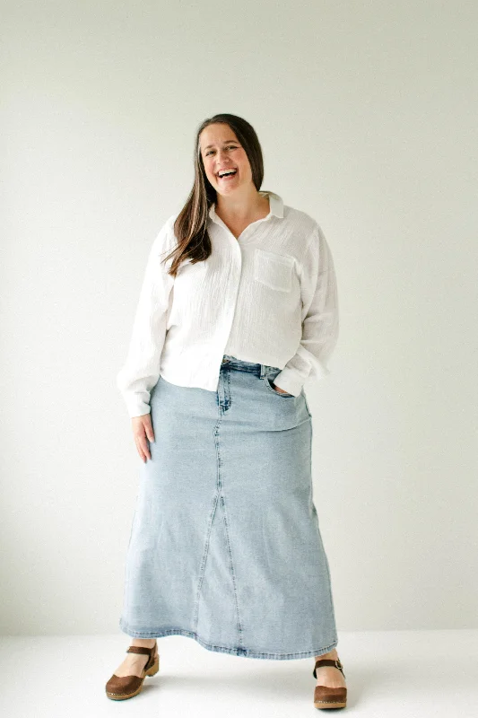 'Brooklyn' Stretch Denim Maxi Skirt in Vintage Wash