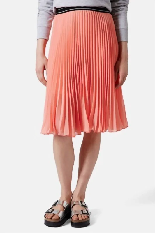 Pleated Midi Skirt In Orange