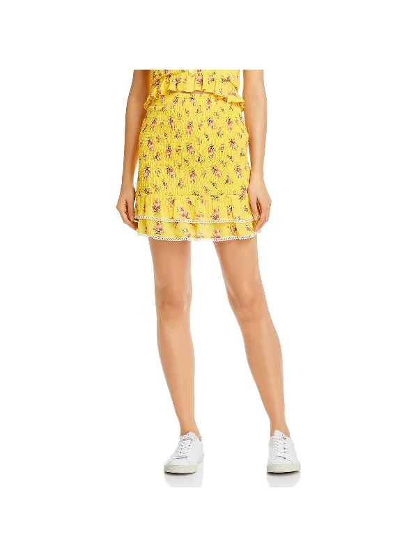 Womens Printed Smocked Mini Skirt