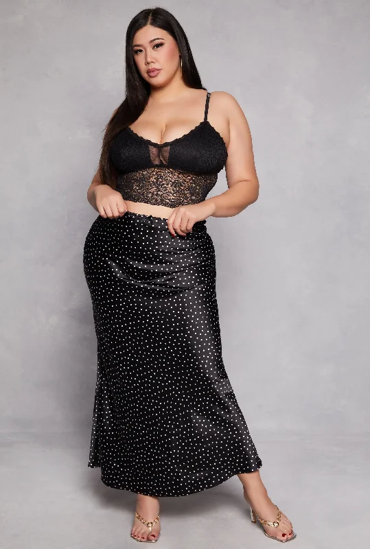 Plus Size Almost Famous Patterned Satin Maxi Slip Skirt