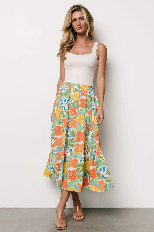 Nika Tiered Skirt | Orange + Blue Floral