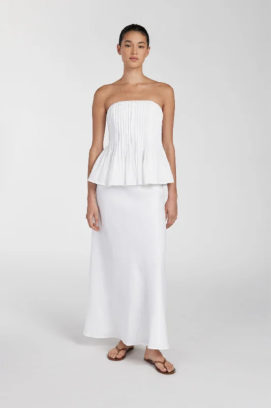 TYRA WHITE LINEN MIDI SKIRT