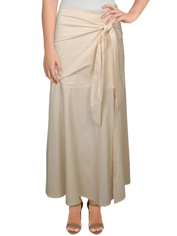 Womens Woven Side-Tie Midi Skirt