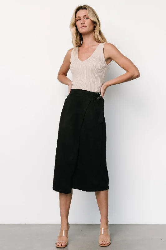 Malika Faux Wrap Skirt | Black