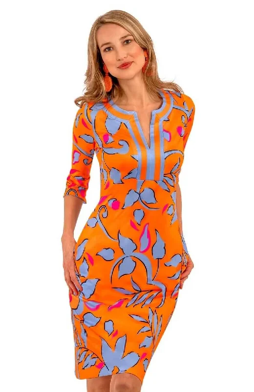 Gretchen Scott Jersey Split Neck Full Bloom Dress - Orange