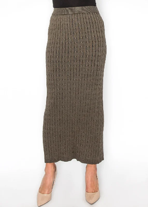 Olive Cable-Knit Maxi Skirt