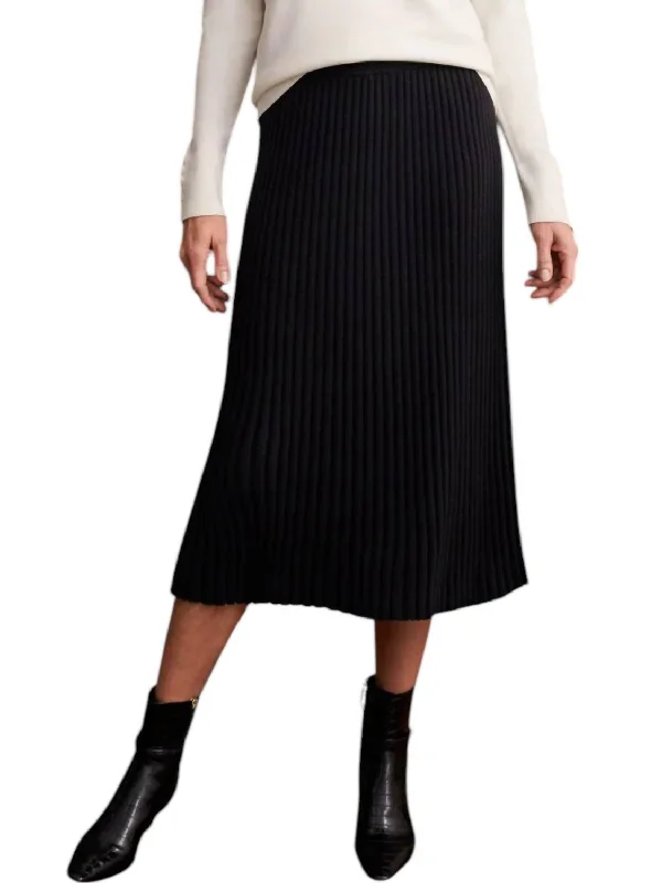 Rib Knit Midi Skirt In Black