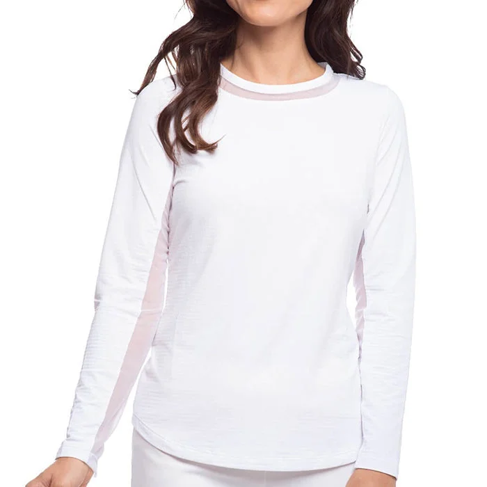 IBKUL Womens Long Sleeve Crew Solid Top - White