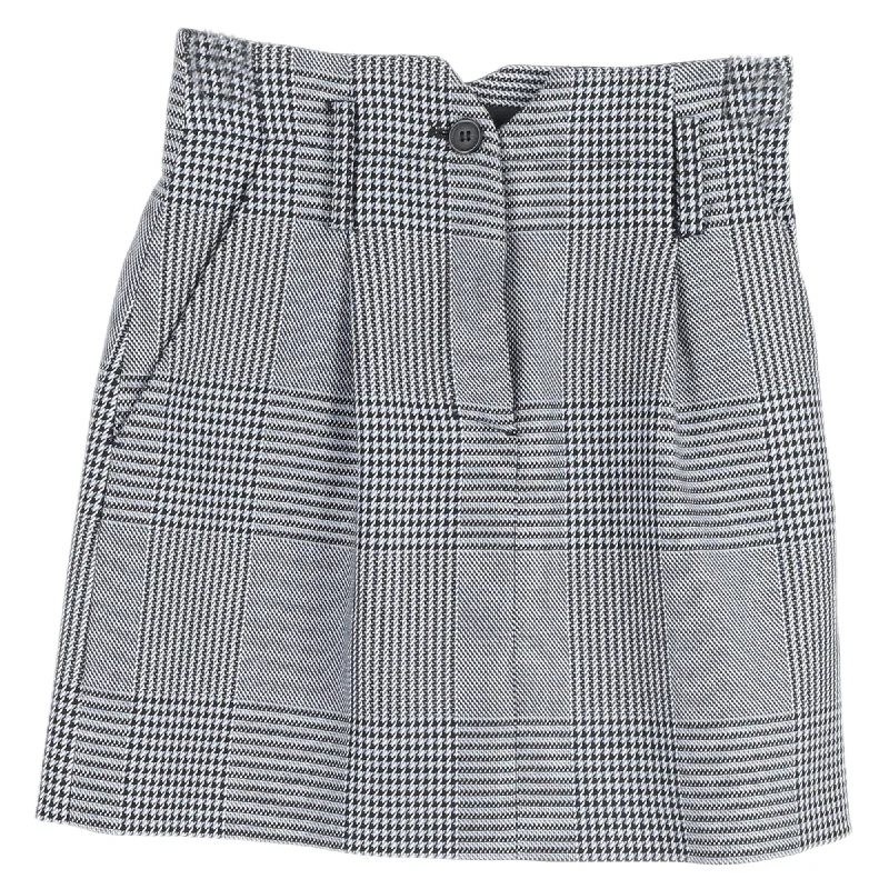 Maje Houndstooth Mini Buttoned A-Line Skirt in Grey Wool Tweed