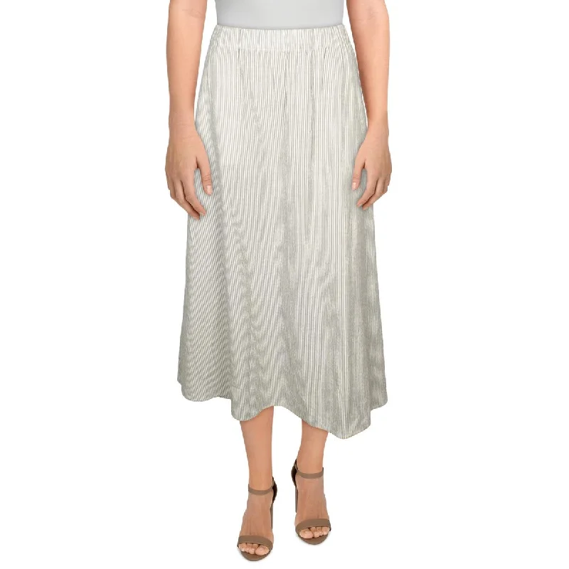 Womens Gathered Pin Strip Midi Skirt