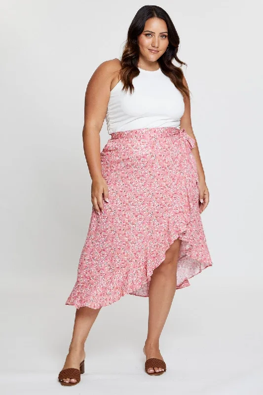 Floral Print Maxi Skirt Ruffle Hem