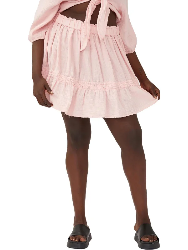 Womens Cotton Smocked Mini Skirt