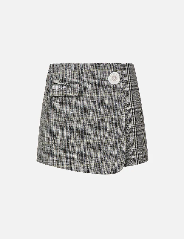 Mixed Plaid Wrap Skort