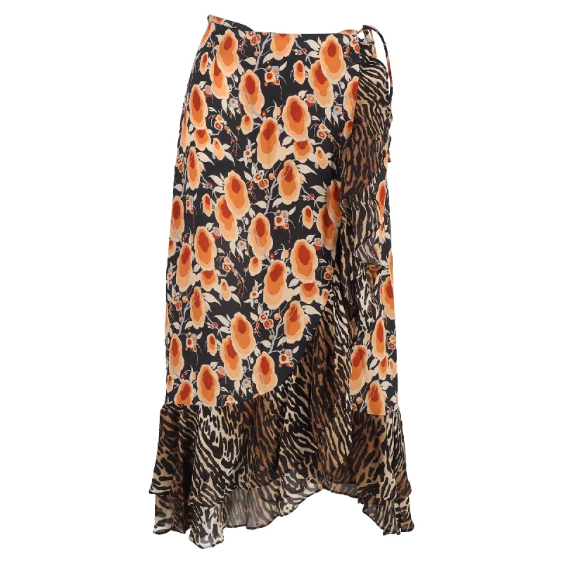 Rixo Liv Printed Midi Wrap Skirt in Multicolor Silk