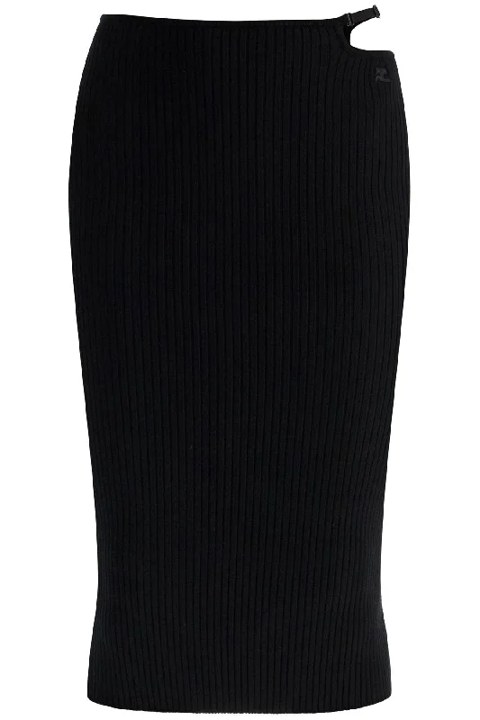 Courreges Women's  Midi Skirt In Viscose And Polyester With Vertical Ribs