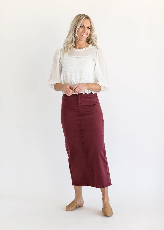 Stella Burgundy Denim Maxi Skirt - FINAL SALE