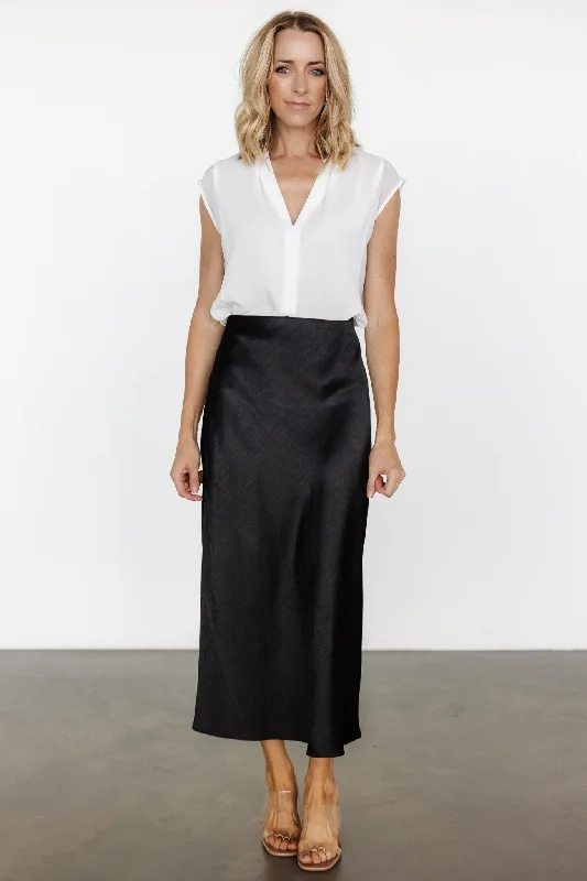 Celeste Satin Midi Skirt | Black