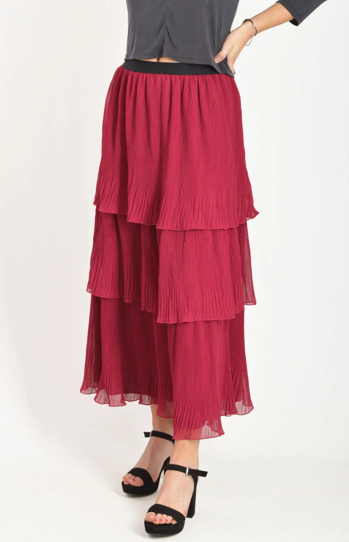 Tiered Plisse Maxi Skirt