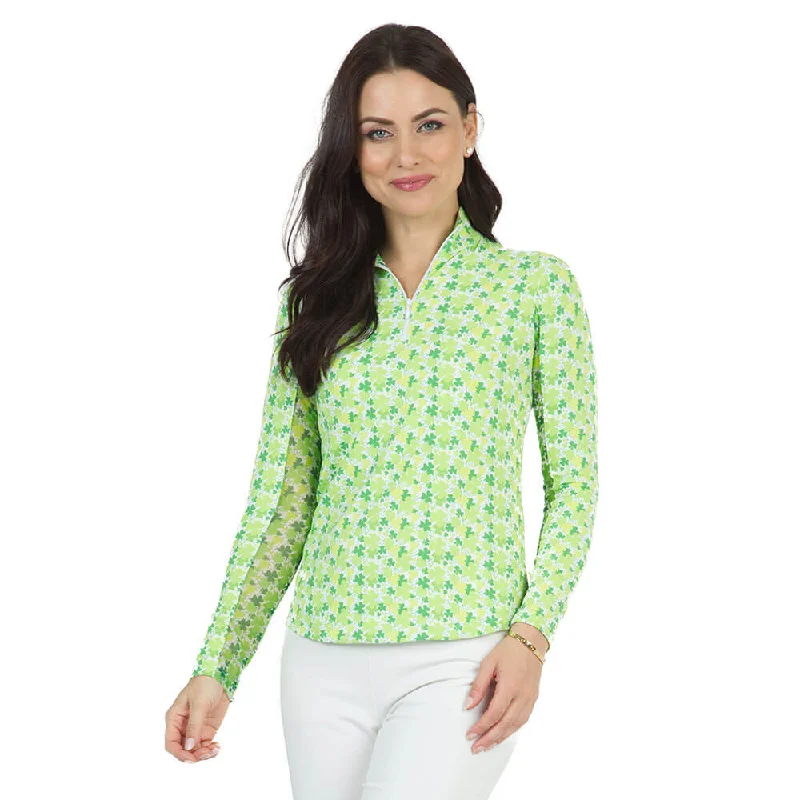 IBKUL Pot of Gold Print Long Sleeve Mock Neck Top - Green