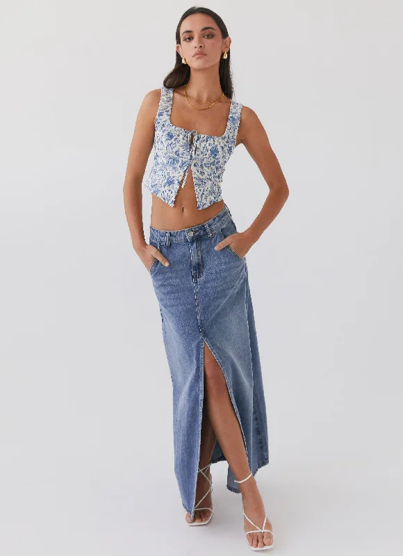 Walk This Way Denim Maxi Skirt - Blue