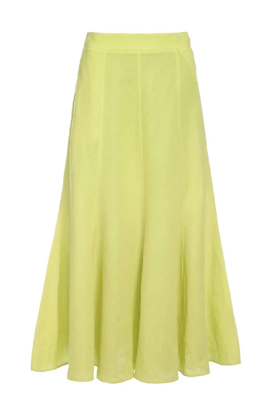 Tate Midi Skirt in Fluorescent Yellow Aloe Linen