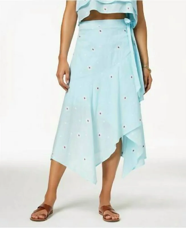 Juniors Asymmetrical Faux Wrap Midi Skirt In Blue