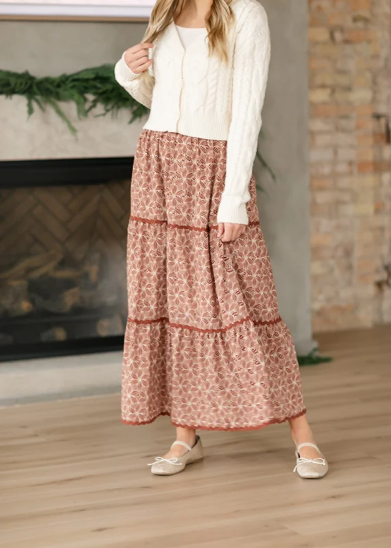 Gwen Geo Floral Ricrac Tiered Maxi Skirt