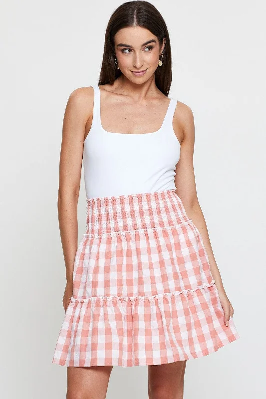 Check Flare Skirt Mini High Rise