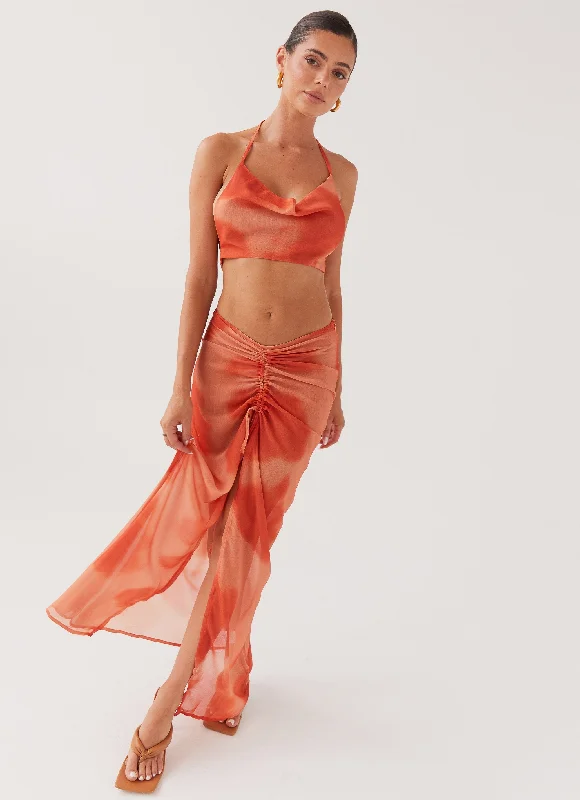 Zenta Ruched Maxi Skirt - Copper