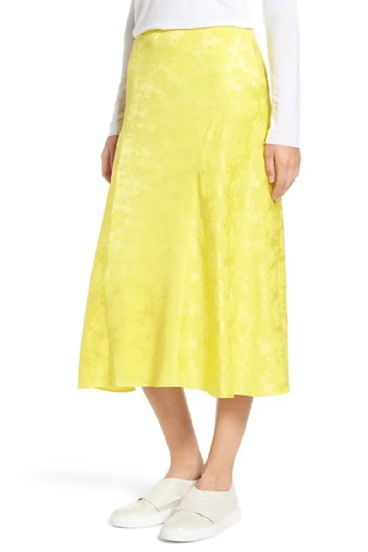 Silk Floral Jacquard Slip Midi Skirt In Yellow