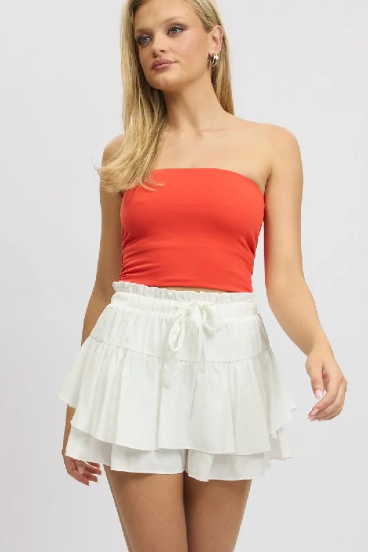 White Skort Skirt Frilled Hem Elasticated Waist