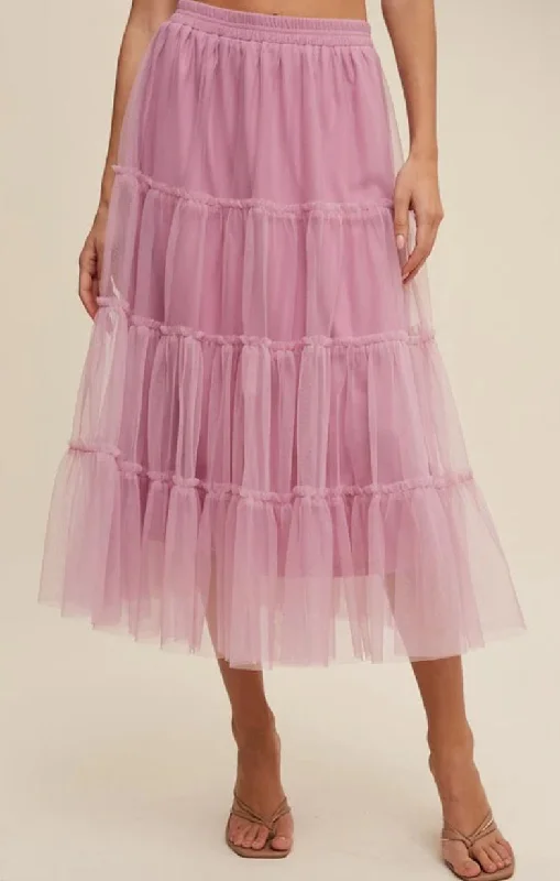 Mauve mesh tiered skirt