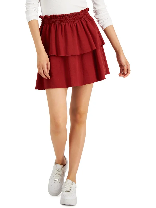 Juniors Womens Smocked Short Mini Skirt