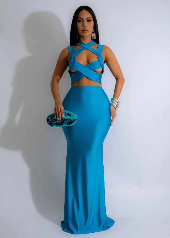 Twisted Elegance Skirt Set Blue