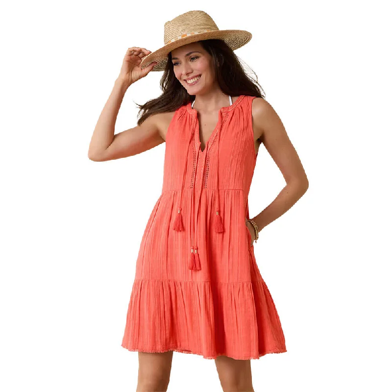 Tommy Bahama Mykonos Text Gauze Short Dress Cover Up - Burnt Coral*