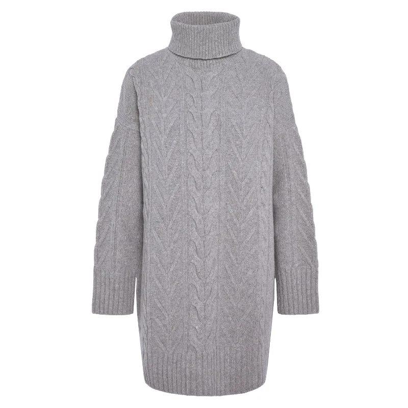 Barbour Beatrix Knitted Ladies Roll Neck Dress - Grey Marl