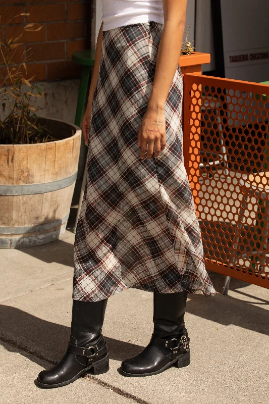 PLAID CHIFFON MIDI SKIRT