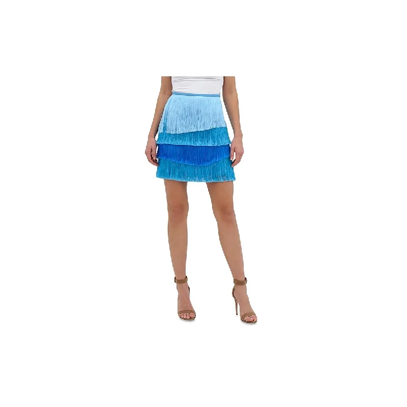 Odelia Womens Fringe Tiered Mini Skirt