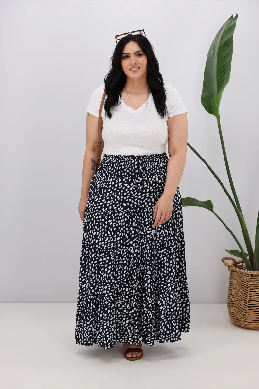 New U Collection Navy White Spot Maxi Skirt