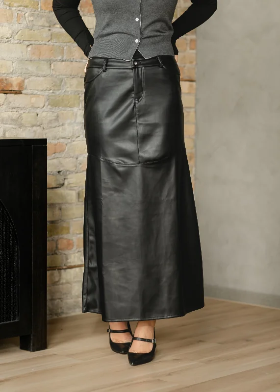 Camilla Black Faux Leather Maxi Skirt