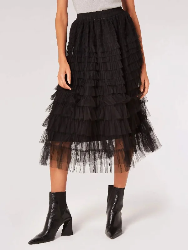 Tulle Layered Midi Skirt In Black