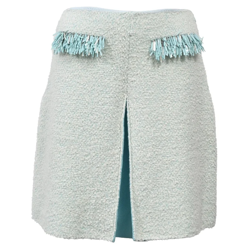 Lanvin Fringed Mini Skirt in Light Blue Cotton