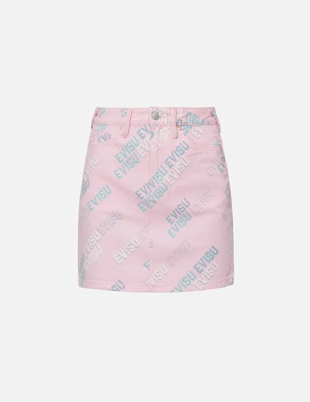 Allover Logo Print Denim Mini Skirt