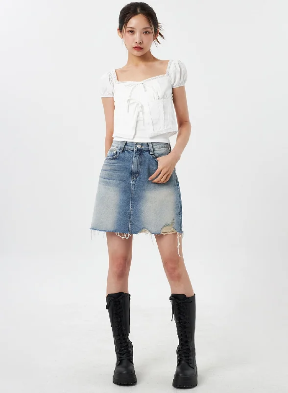 Denim Ripped Mini Skirt CY303