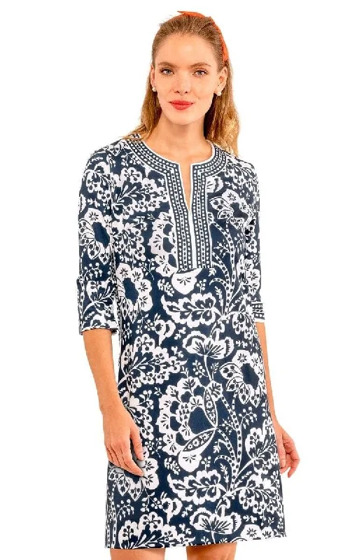 Gretchen Scott Split Neck Flora Dress - Navy