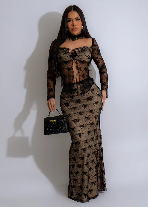 Midnight Date Lace Skirt Set Black